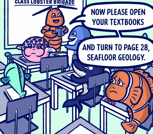 Finished classroom scene panel with textbooks